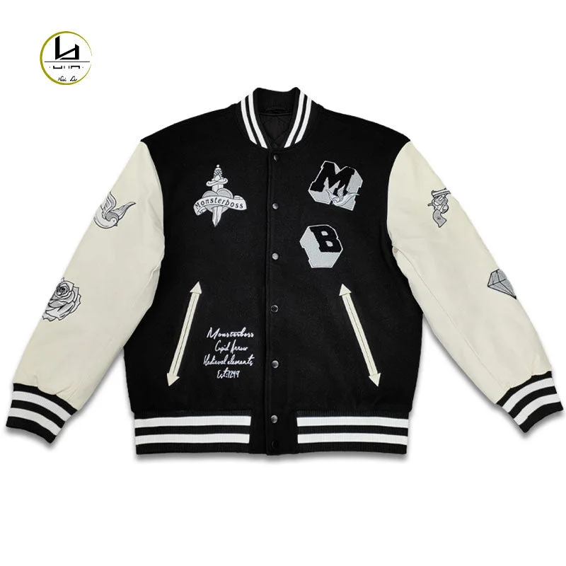 HUILI FACTORY oem Y2K custom vintage chenille embroidered letterman baseball jacket