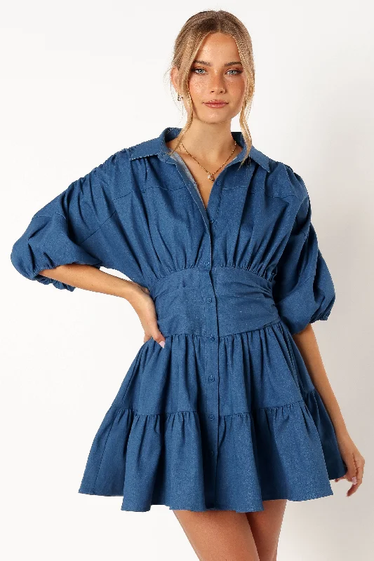 Francis Long Sleeve Mini Dress - Blue Denim