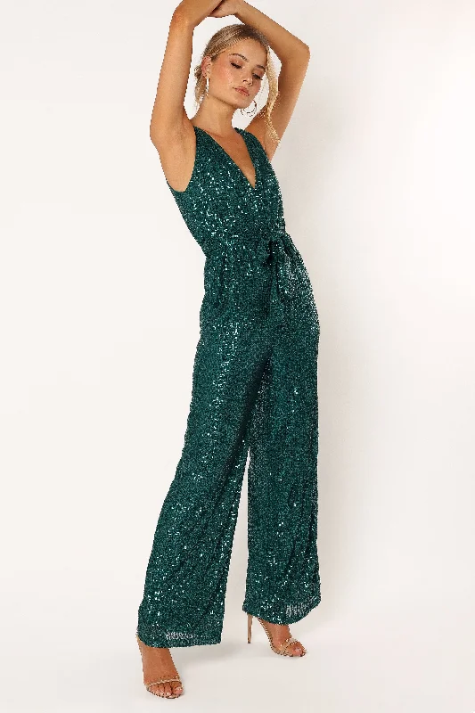 Katherine Sequin Jumpsuit - Emerald